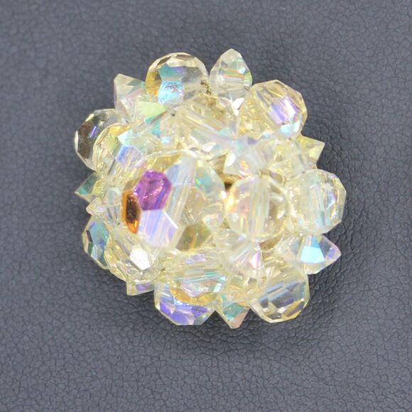 Vintage Lisner Crystal Clip-on Earrings Aurora Borealis Beaded Cluster Signed - Picture 2 of 8